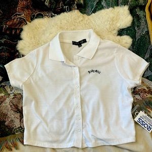 White Cropped and Collard Baby Girl Tee